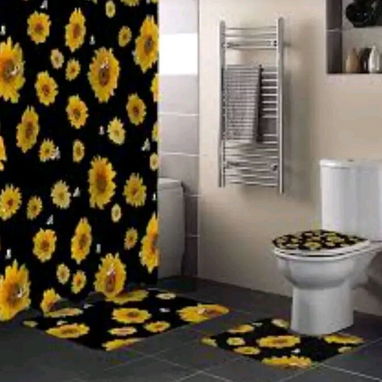 Sets 3D de 4 piezas para baños. Incluye cortina antimoho de tela con sus argollas. - 7/10