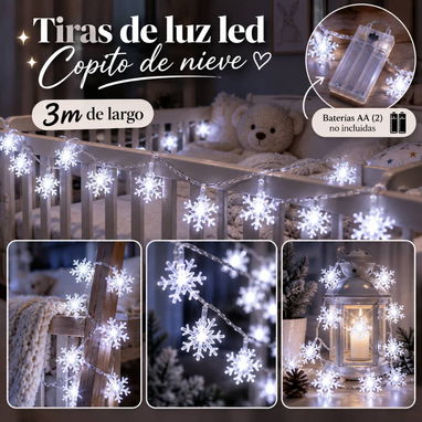 Tiras de copitos con luz led para navidad  Colores: amarillo, blanco y multicolor Medida: 3 metros Pilas (2) AA no inclu - 2/3