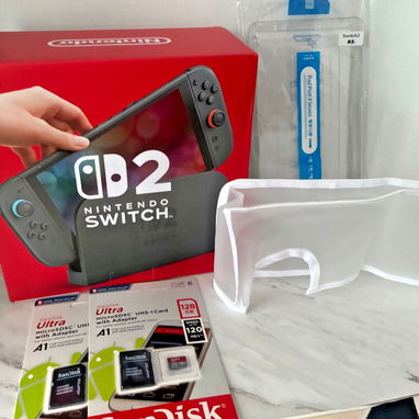 Paquete de Nintendo Switch 2, nuevo, protector de pantalla, cubierta antipolvo para la base, tarjetas SD - 5/5