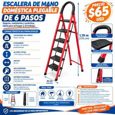 Escalera de mano doméstica plegable 6 pasos - 5/5