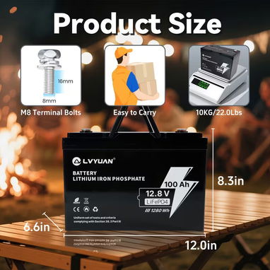 Bateria LVYUAN de iones de litio LiFePO4 de 12V 100Ah - 4/9