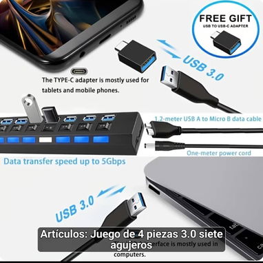 Hub USB 2.0 VVIA de 7 Puertos con Interruptor Individual - Img 124751252