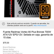 ❗️ Fuente Raidmax Vortex 80 Plus Bronze 700W ATX/12V EPS/12V. Sellada en caja, garantía de 15 días. - Img 57664863