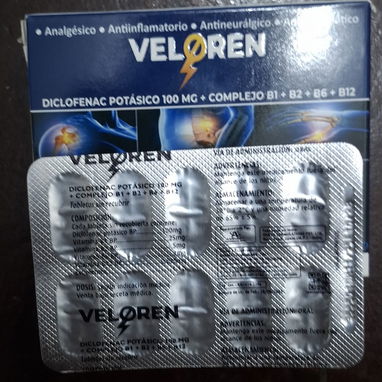 ⚕️- VELOREN, Diclofenaco Potasico 100mg + Complejo B1,B,B6,B12, 1 Tira de 10 Tableta -⚕️ - 2/3