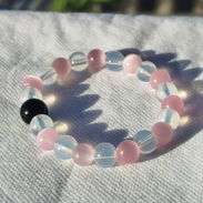 Pulsera de Piedra lunar, Ojo de gato rosa y Onix - Img 51805330
