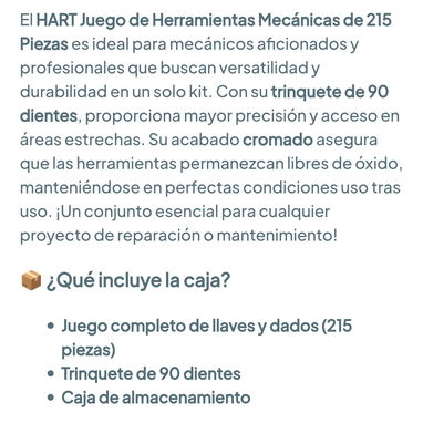 HART Caja de Herramientas de Mecánica - 215 piezas 🌐 Juego de Llaves y Dados - 5/5