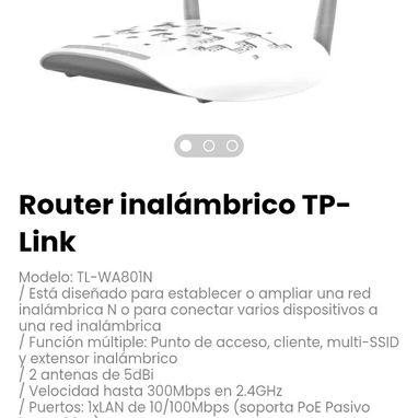 Router inalámbrico TP-Link. Incluye cable de red,  transformador, e inyector PoE pasivo - Img 118244977