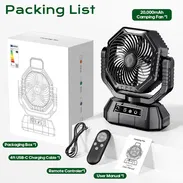 VENTILADOR RECARGABLE, 20000 mAh, doble hélice, gira, control remoto, luz led, 13 velocidades. TLF. 55008593 - Img 52070186