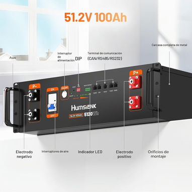 Batería HumsiENK 48V 100Ah LiFePO4 - 5120Wh - Nueva - 5/7