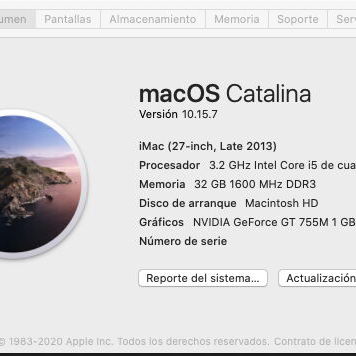Vendo mi iMac de 27-pulgadas del 2013  - Procesador: 3.2 GHz Intel Core i5 de cuatro núcleos - Memoria 32 GB 1600 MHz DD - 2/4