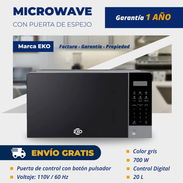 Microwave con Puerta de Espejo color Gris, marca EKO. 1 año de Garantía. Domicilio incluido. - Img 57938861