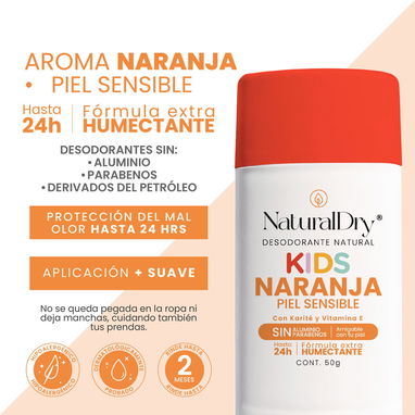 Desodorante Natural en Barra Naranja Kids Piel Sensible (Para niñas y niños) - Img 117358961
