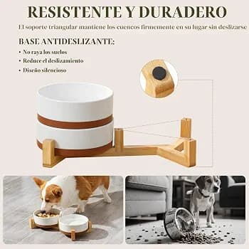 Comedero Bebedero de Cerámica con Base de Madera - 2/5