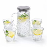 Set 5 Piezas Jarra 1.2L 4 Vasos 220ml Tapa Filtro, Set Jarra 4 Vasos 1.2L Vidrio Transparente Tapa Filtro VPT# - Img 56757724