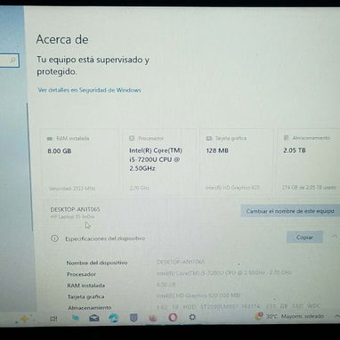 Laptop hp casi nueva i5 n7magen, 8ram,2tera de almacenamiento, detalle no sirve la batería - 4/4