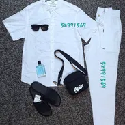 Camisa blanca mangas corta , pantalón blanco de lino , ropa de lino para hombres - Img 49799601
