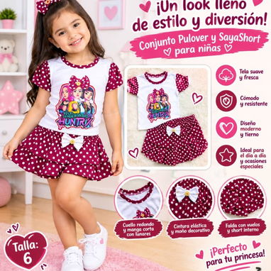 PROMO CONJUNTOS PARA NIÑA 👧 Conjunto Pulover y Saya-Short 1️⃣ Azul con lunares blancos: falda con vuelos estampado cath - 3/7