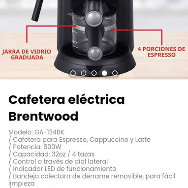 Cafetera eléctrica Brentwood. Modelo: GA-134BK - 4/5