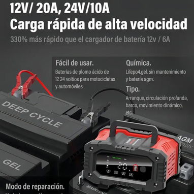 Cargador inteligente de batería 12V 24V 20a - 8/10