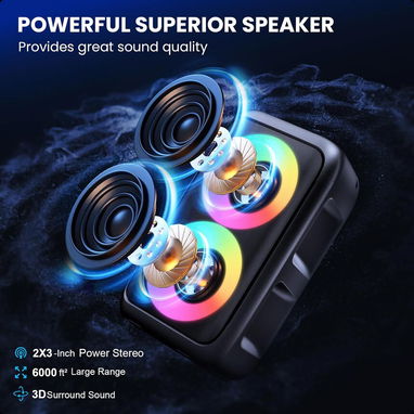 (X) PWBSLAI Altavoz Bluetooth Portátil con 2 Micrófonos Inalámbricos – Altavoz de Fiesta con Luces LED $73.32 - Img 126576753