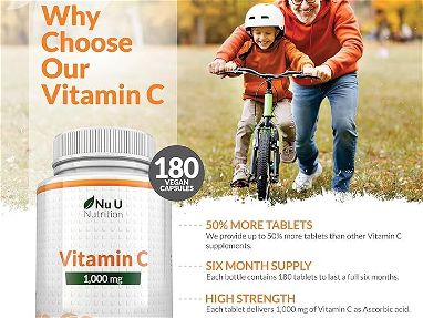 Vitamina C 1000 mg - 180 tabletas veganas - Suministro x 6 meses Sellado. vence 03/26 - Img 67463542