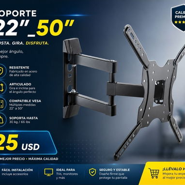 Base articulada para TV, base fija para TV, soporte de pared para televisor, soporte fijo para TV, diferentes medidas, - Img 127024295