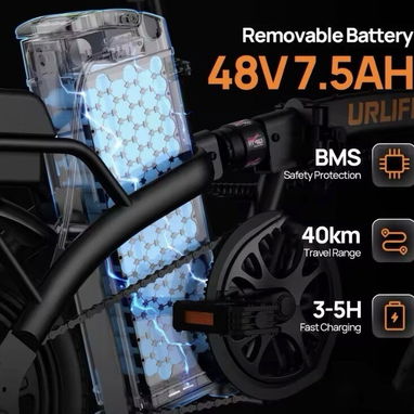 URLIFE Folding Electric Bike 250W 48V 7.5Ah 25km/h Black - 4/5