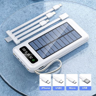 Power Bank 20000 Mah. Batería externa con Panel Solar, puerto USB, puerto tipo C- V8 y lightning. Color blanco. - 2/5
