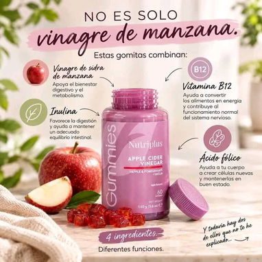 GOMITAS DE VINAGRE DE MANZANA 🍏 Granada, ácido fólico, inulina y vitamina B12🍏 - 2/4
