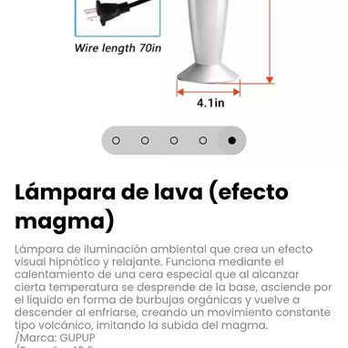 Lámpara de lava (efecto magma). Tamaño: 40.6 cm - 5/5
