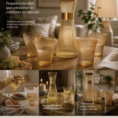 Set de Jarra con Vasos – Estilo Elegante en Vidrio Ámbar - 3/3
