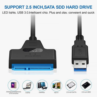 Cable Adaptador Sata a USB 3.0 Para Discos Duros y SDD de 2,5 pulgadas productos compatibles: Disco Duro 2.5¨ y HDD SDD - 2/7