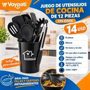 JUEGO DE UTENSILIOS DE COCINA DE 12 PIEZAS NEGROS - Img 57994971