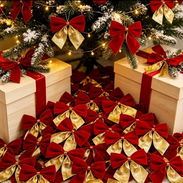 Paquete de 12 lazos rojos y dorados para decorar regalos y más - Img 57985587