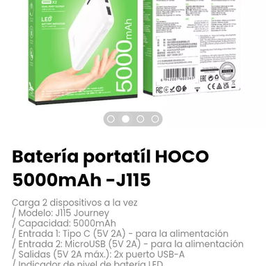Batería portatíl HOCO 5000mAh -J115. Modelo: J115 Journey - Img 121333548