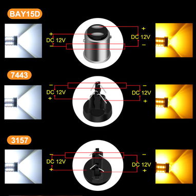 Bombillos LED luz diurna + intermitente, Dual color: azul + naranja y blanco + naranja, varios sockets (18 USD el par) - Img 109378436