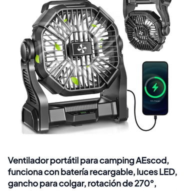Ventilador recargable portátil negro - 2/7