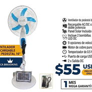 VENTILADOR DE PEDESTAL RECARGABLE DE 16" CON PANEL SOLAR, MANDO A DISTANCIA Y BOMBILLAS - Img 54885681