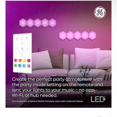 GE LED+ Paneles de azulejos hexagonales LED que cambian de color con control remoto, luz de dormitorio universitario, ar - Img 119047464