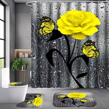 Sets 3D de 4 piezas para baños. Incluye cortina antimoho de tela con sus argollas. - 4/10