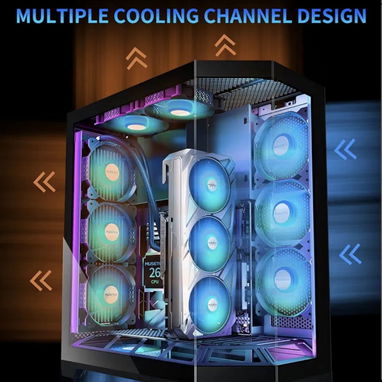 MUSETEX Funda de PC, diseño de montaje vertical de GPU, ventiladores ARGB 5 PWM preinstalados, soporte RAD de 14.173 in, - Img 124296423