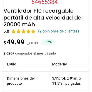Ventilador recargable F10 de 20000 mAh - 2/2