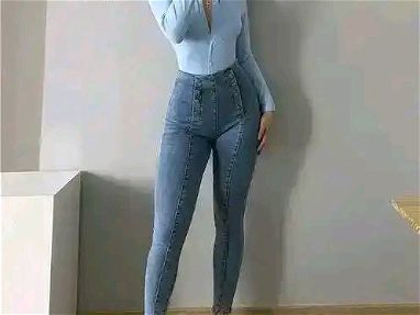 Pantalon Azul   Talla Grande de Cintura Alta para Mujer con  Doble Botonadura : - Img main-image