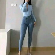 Pantalon Azul   Talla Grande de Cintura Alta para Mujer con  Doble Botonadura : - Img 45585734