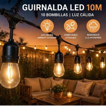 💡🌿 Guirnalda de Luces LED Exterior  💲 Precio: 25 USD. Decora con luz tu negocio o tu hogar. Escríbeme - Img 122024362