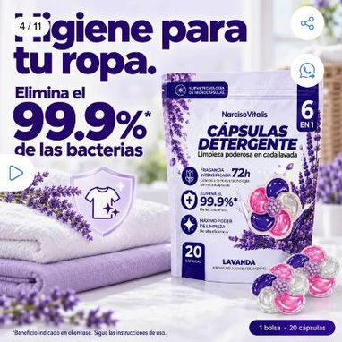 Cápsulas de Detergente 5 en 1, blister con 20.capsulas aromas lavanda y fresca. - 4/9