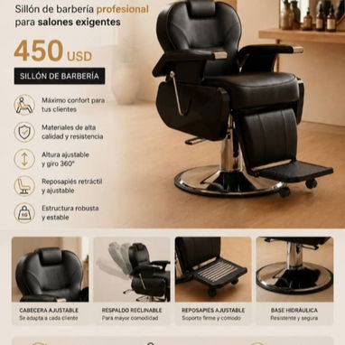 Sillas de peluquería,sillón de barbería,lámpara medialuna,lavacabezas,Camilla y banqueta - Img 126576100