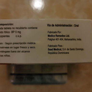 ⚕️- Acido Folico 5mg, 1 Tira de 10 Tableta -⚕️ - Img 87579739