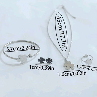 Juegos de collar aretes y pulso de flores trébol imitación van cleef de acero inoxidable - 4/7