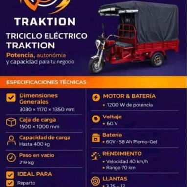 Triciclo Eléctrico TRAKTION 2026 nuevo con transporte y papeles - 6/6